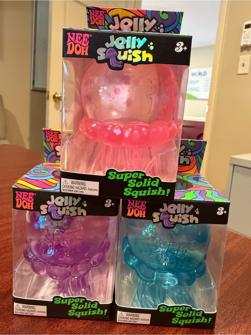 NeeDoh Jelly Squish Kids Toy - Pink Super Solid Squish lot of 3